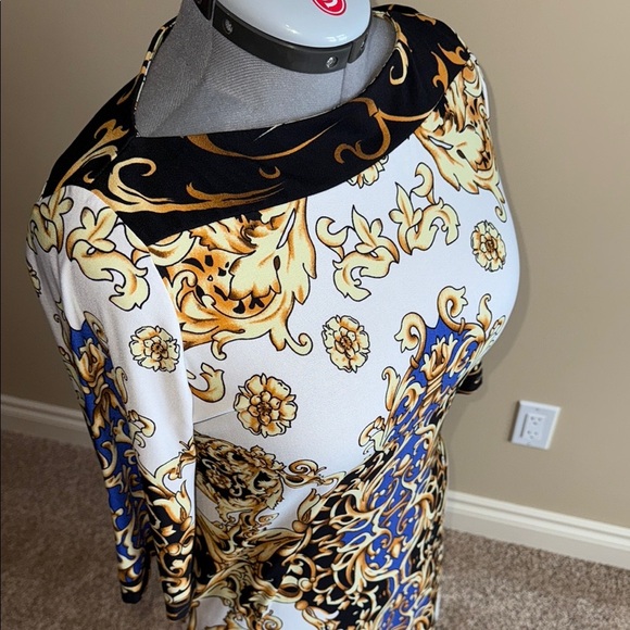 Forever Sheath Dress White Gold Blue Bateau Neckline Dolman Sleeves Women's - Picture 6 of 10